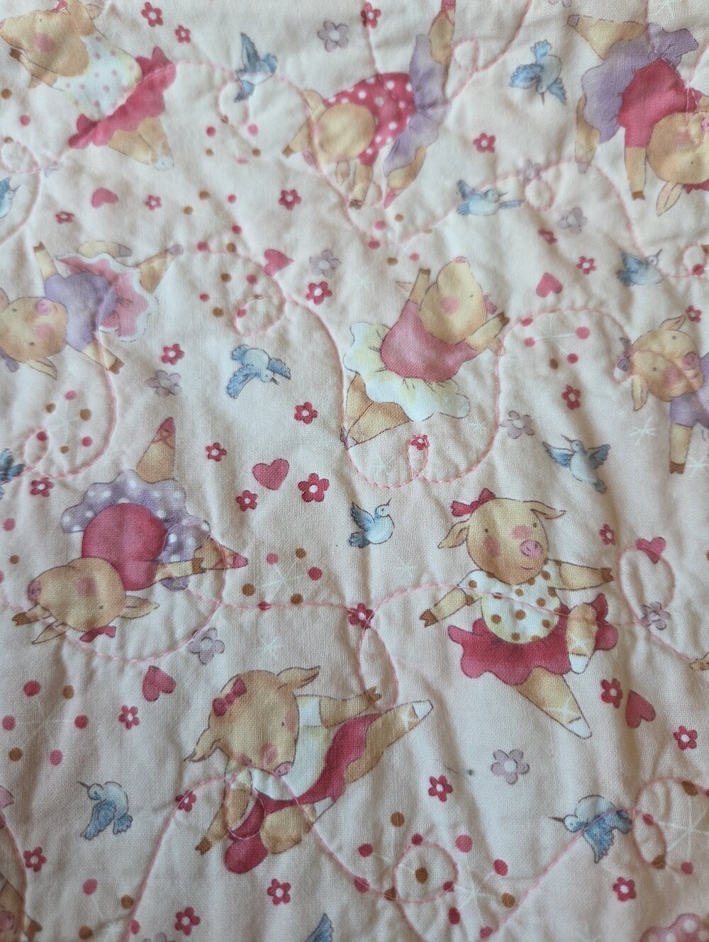 Hand Made Quilted Baby Blanket, Olivia the Pig Dancing Ballet Patchwork Blanket - Picture 6 of 7